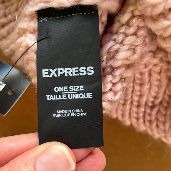 Express Women's Pink Knit Pom Tip Beanie One Size. NEW - Picture 6 of 7